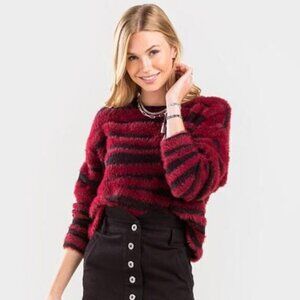 MIAMI | Burgundy Zebra Print Eyelash Knit Cropped Sweater Sz M